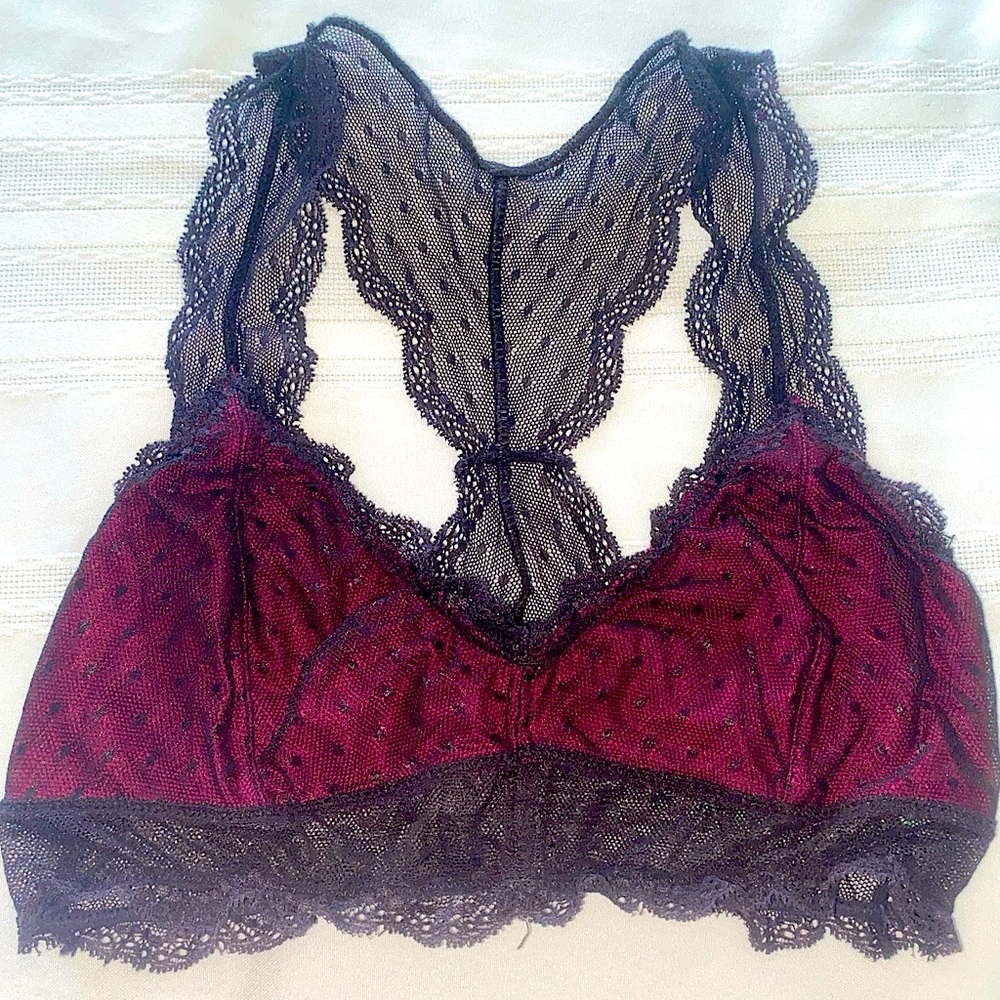 Honeydew Intimates Scarlette Lace Racerback Bralette Charcoal/Berry Polkadot - S